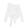 Irregular Strappy Off-Shoulder Long-Sleeve Top — White
