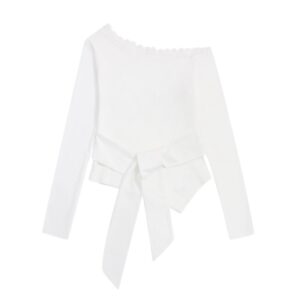 Irregular Strappy Off-Shoulder Long-Sleeve Top — White