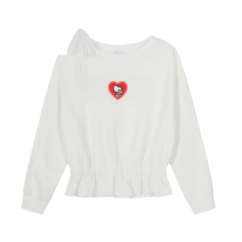 White Lace-Up Off-Shoulder Long-Sleeve Top