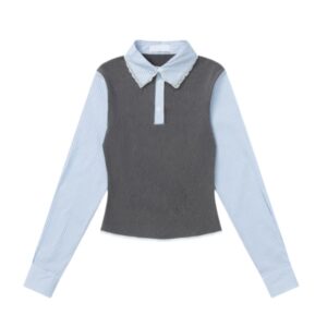 Professional-Style Striped Patchwork Long-Sleeve Top