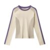 Retro Color-Block Comfortable Long-Sleeve Top — Khaki