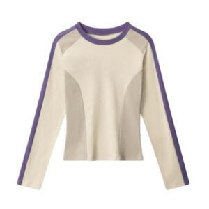 Retro Color-Block Comfortable Long-Sleeve Top — Khaki