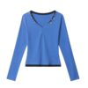 Faux Two-Piece V-Neck Long-Sleeve Top — Blue & Grey Colorblock