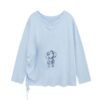 Retro-Print Long-Sleeve Top with Designer Flair — Blue