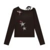 Trendy Star-Print Off-Shoulder Long-Sleeve Top — Brown