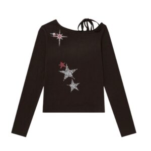 Trendy Star-Print Off-Shoulder Long-Sleeve Top — Brown
