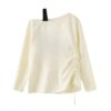 Oversized Long-Sleeve Top with Shirring — Apricot