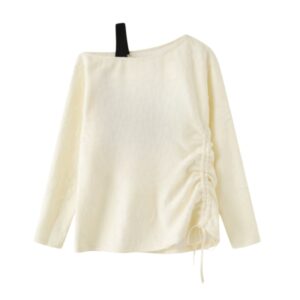 Oversized Long-Sleeve Top with Shirring — Apricot