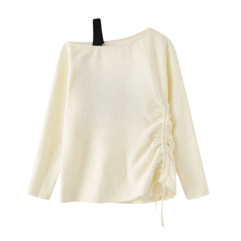 Oversized Long-Sleeve Top with Shirring — Apricot