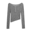Trendy Tie-Dye Asymmetrical Long-Sleeve Top — Gray