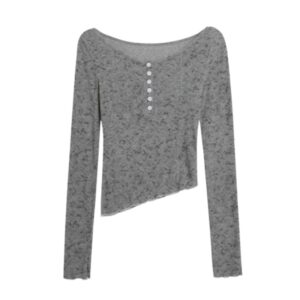 Trendy Tie-Dye Asymmetrical Long-Sleeve Top — Gray